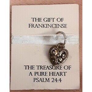 Tiny religious NWT silver tone heart charm "gift of frankincense"